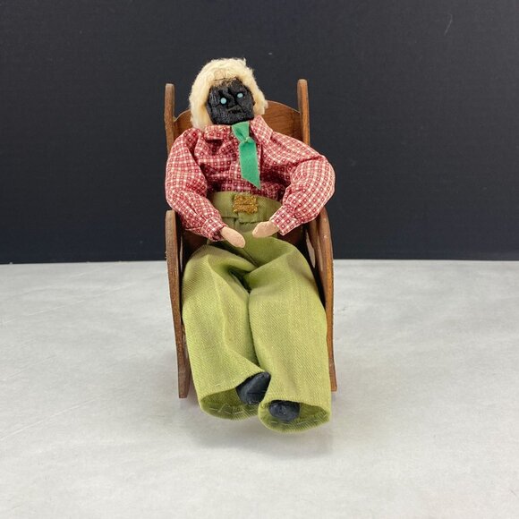 Vintage Dried Apple Head Folk Art Doll in Rocking Chair - Picture 1 of 10